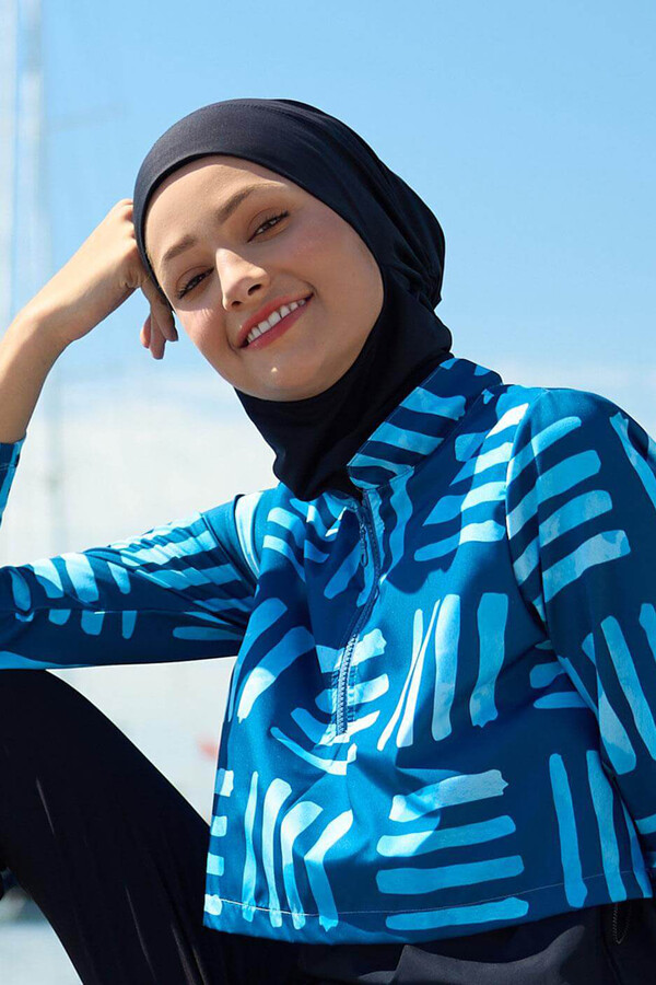 Dynamic Blue Full-Cover Modest Swimwear Set - Thumbnail