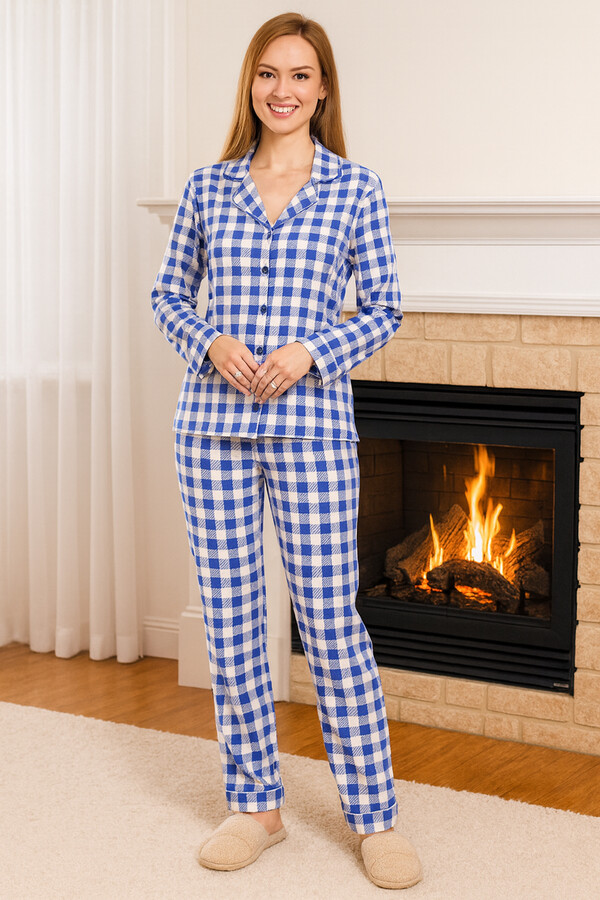 Women's Ecru Print Button-Front Pajama Set 0470 - Thumbnail