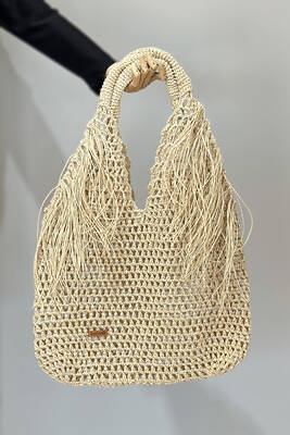 Remsa Mayo - El Örgüsü Hasır Çanta Plaj Çantası 026 Bej (1)