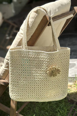 Remsa Mayo - El Örgüsü Hasır Çanta Plaj Çantası 026 Bej03