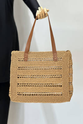 Remsa - El Örgüsü Hasır Çanta Plaj Çantası 026 Camel04 (1)