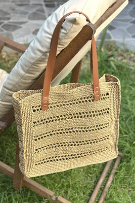 Remsa - El Örgüsü Hasır Çanta Plaj Çantası 026 Camel04