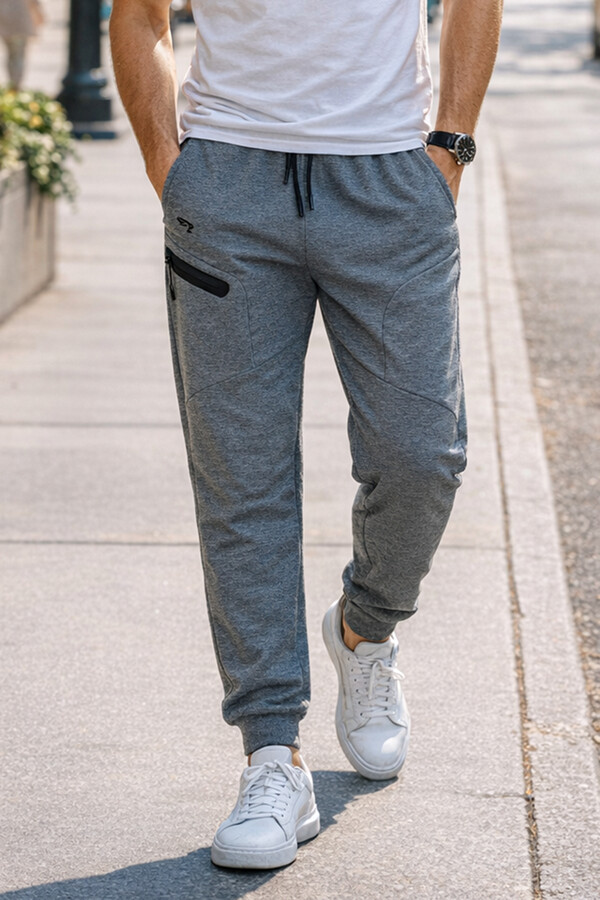 Elastic Waist 3-Pocket Men's Jogger Pants in Anthracite - Thumbnail