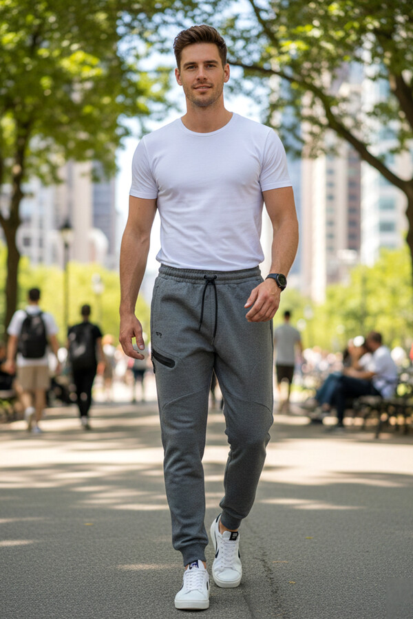 Elastic Waist 3-Pocket Men's Jogger Pants in Anthracite - Thumbnail