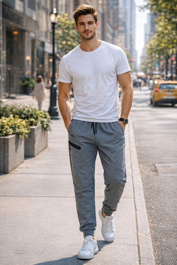 Elastic Waist 3-Pocket Men's Jogger Pants in Anthracite - Thumbnail