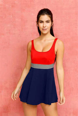 Remsa Mayo - Elbise Mayo Etekli Mayo Yüzücü Mayo 335-230 Kırmızı Lacivert