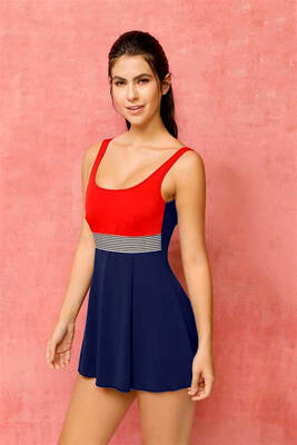 Remsa Mayo - Elbise Mayo Etekli Mayo Yüzücü Mayo 335-230 Kırmızı Lacivert (1)