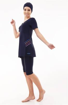 Emayo - Emayo Semi Covered Hijab Swimsuit 1013 Ayla Navy Blue