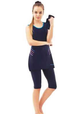 Emayo - Emayo Semi Covered Hijab Swimsuit Sleeveless 1012 Arda Navy Blue