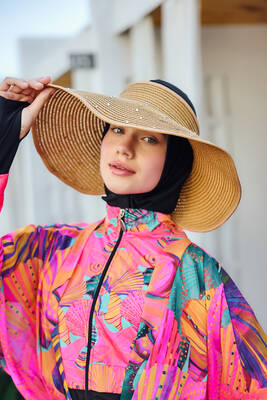 Remsa - Embellished Bow Foldable Visor Straw Hat