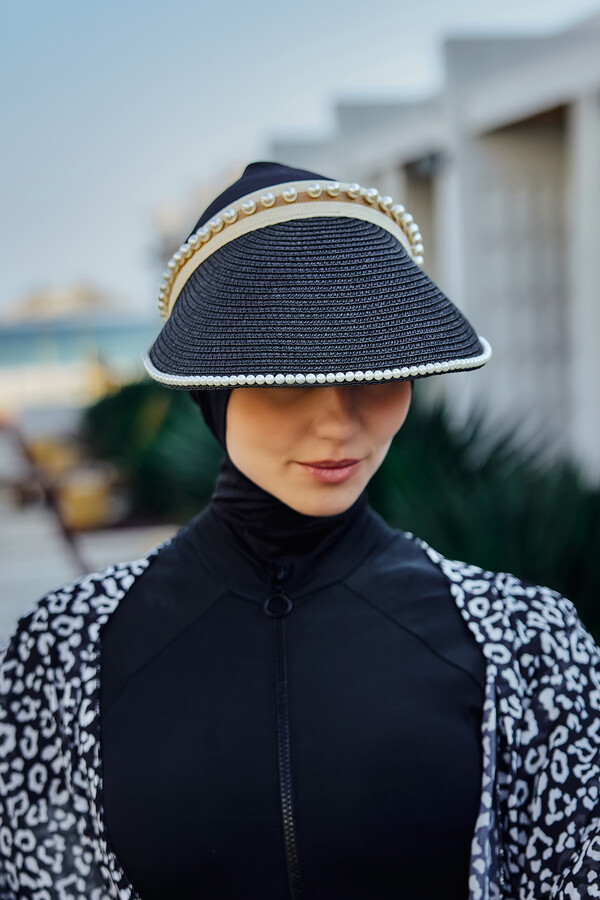Embellished Visor Straw Hat Sun Protection Accessory - Thumbnail