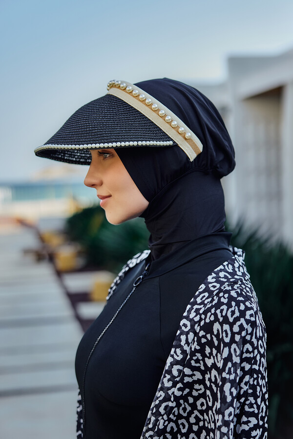 Embellished Visor Straw Hat Sun Protection Accessory - Thumbnail