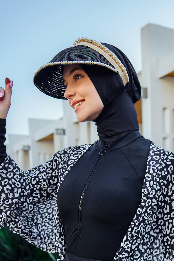 Embellished Visor Straw Hat Sun Protection Accessory - Thumbnail