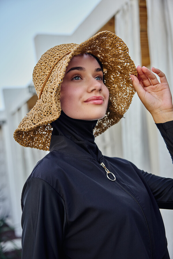 Embroidered Straw Hat with Ribbon Detail - Thumbnail