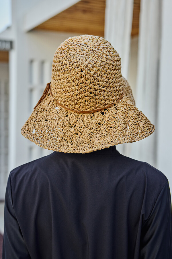 Embroidered Straw Hat with Ribbon Detail - Thumbnail