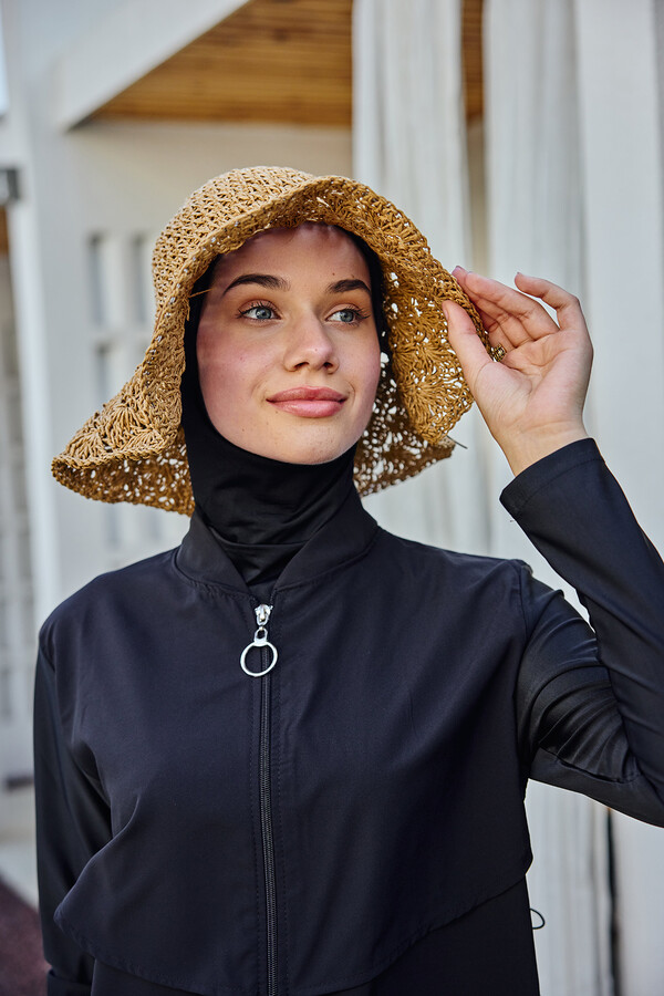 Embroidered Straw Hat with Ribbon Detail - Thumbnail