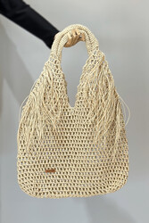 Remsa - Embroidered Woven Beach Bag Beige
