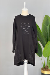 Puane - Embroidery Detail Basic Sweat Tunic 10442 Black