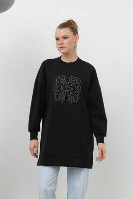 Remsa - Embroidery Detailed Modal Tunic Sweat 10612 Black