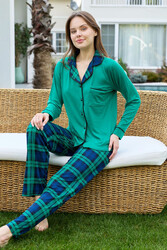 Remsa - Emerald Green Plaid Button-Up Pajama Set