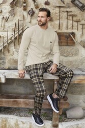 Aydoğan - Erkek Aydoğan Jakar Uzun Kol Pijama Takımı 3378 Açık Vizon