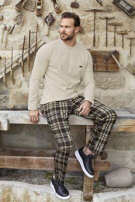 Aydoğan - Erkek Aydoğan Jakar Uzun Kol Pijama Takımı 3378 Açık Vizon (1)