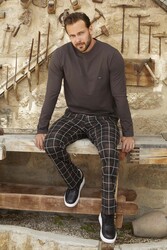 Aydoğan - Erkek Aydoğan Jakar Uzun Kol Pijama Takımı 3384 Kahverengi01