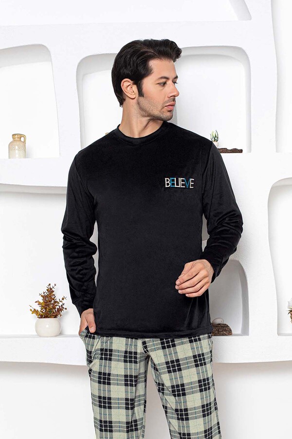 Erkek Aydoğan Kadife Uzun Kol Pijama Takımı 13020 Siyah05 - Thumbnail