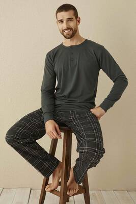 Aydoğan - Erkek Aydoğan Modal Uzun Kol Pijama Takımı 3341 Haki01
