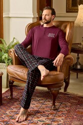 Aydoğan - Erkek Aydoğan Pamuk Uzun Kol Pijama Takımı 240787 Bordo