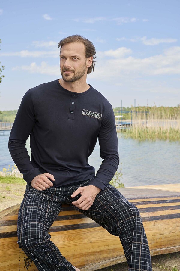 Erkek Aydoğan Pamuklu Pijama Takımı 3461 Lacivert