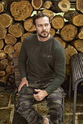 Aydoğan - Erkek Aydoğan Polar Kamuflaj Desen Uzun Kol Pijama Takımı 13006 Haki02