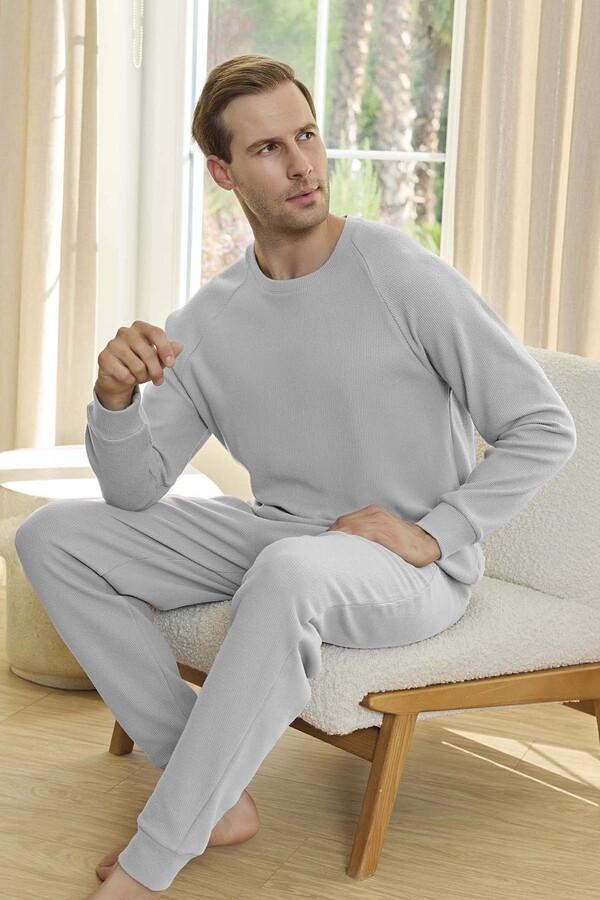 Erkek Aydoğan Waffle Uzun Kol Pijama Takımı 250649 Gri01 - Thumbnail