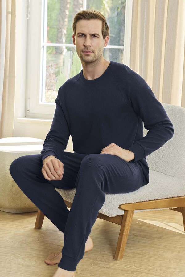 Erkek Aydoğan Waffle Uzun Kol Pijama Takımı 250651 Lacivert06 - Thumbnail