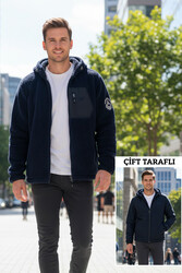 Remsa - Erkek Çift Taraflı Kapüşonlu Peluş Mont Ceket 25725 Koyu Lacivert