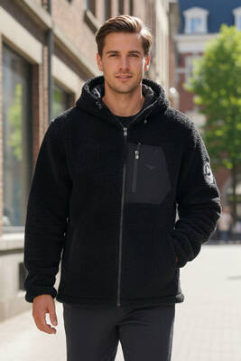 Remsa - Erkek Çift Taraflı Kapüşonlu Peluş Mont Ceket 25725 Siyah (1)