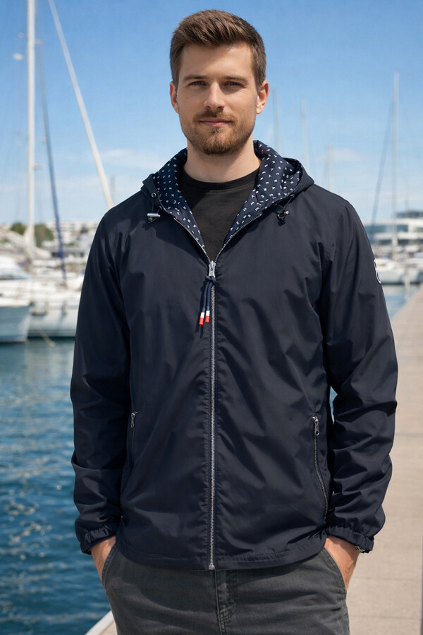 Erkek Çift Taraflı Mevsimlik Ceket Tek Üst REU-24726 Lacivert - Thumbnail