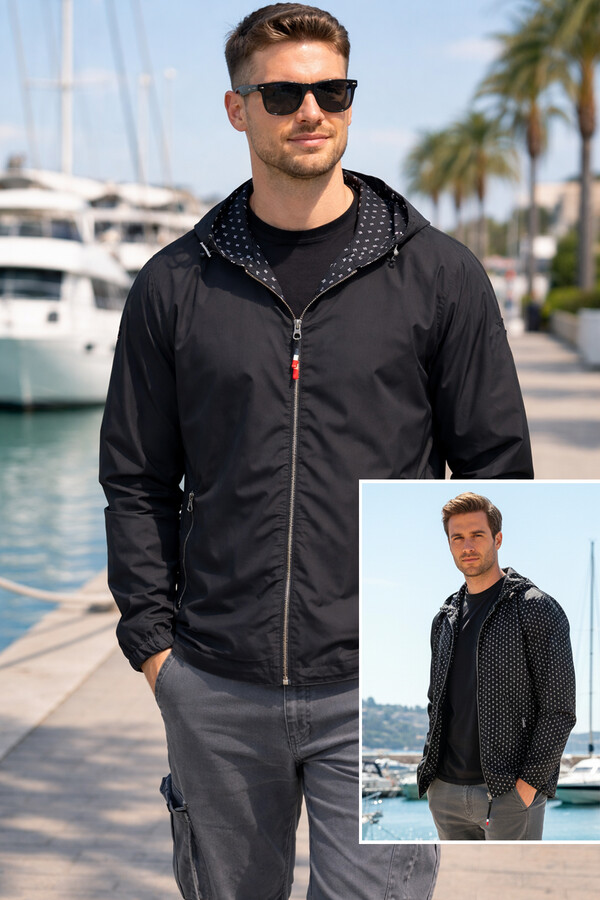 Erkek Çift Taraflı Mevsimlik Ceket Tek Üst REU-24726 Siyah - Thumbnail