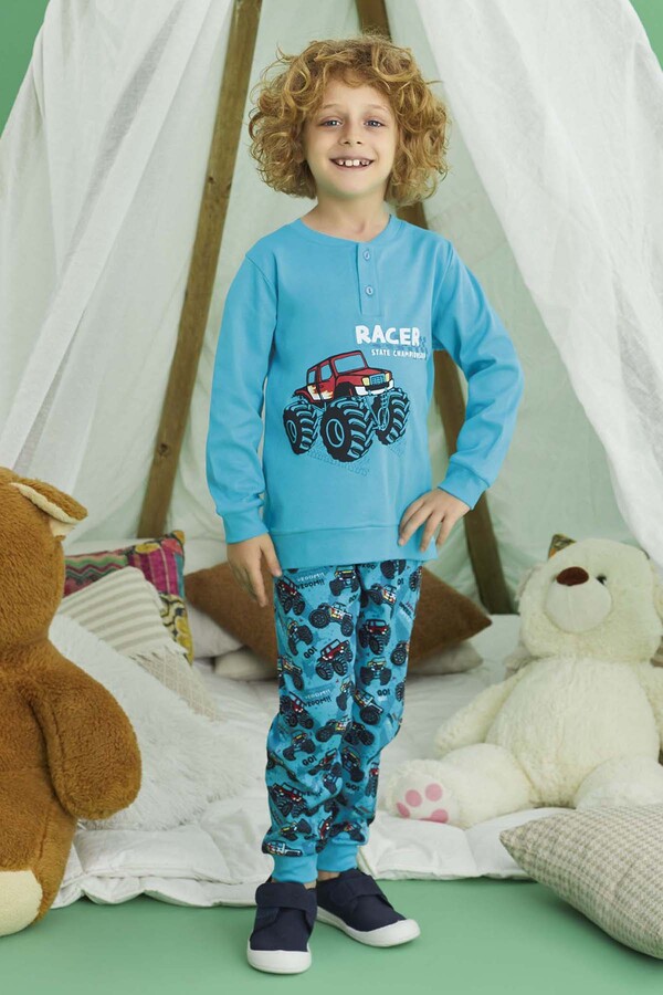 Erkek Çocuk Aydoğan Pamuklu Pijama Takımı 240737 Mavi