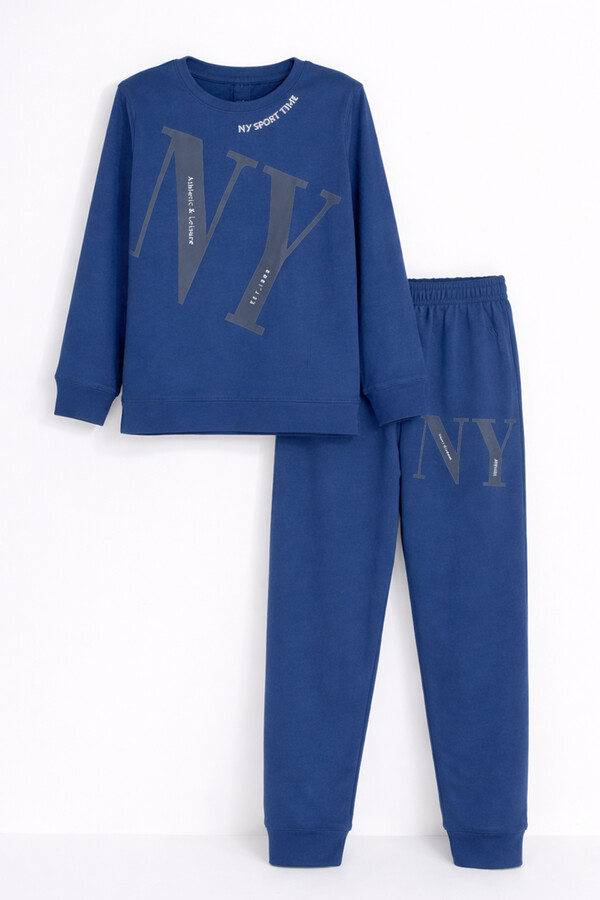 Erkek Çocuk Garson Boy Manşetli Pamuk Penye Pijama Takımı 4104 İndigo01 - Thumbnail