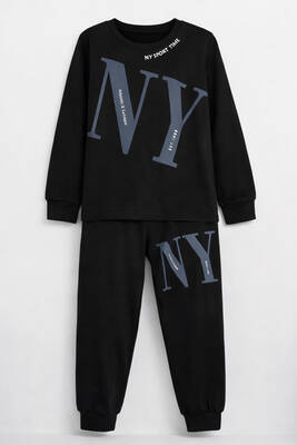 Remsa - Erkek Çocuk Garson Boy Manşetli Pamuk Penye Pijama Takımı 4104 Siyah01