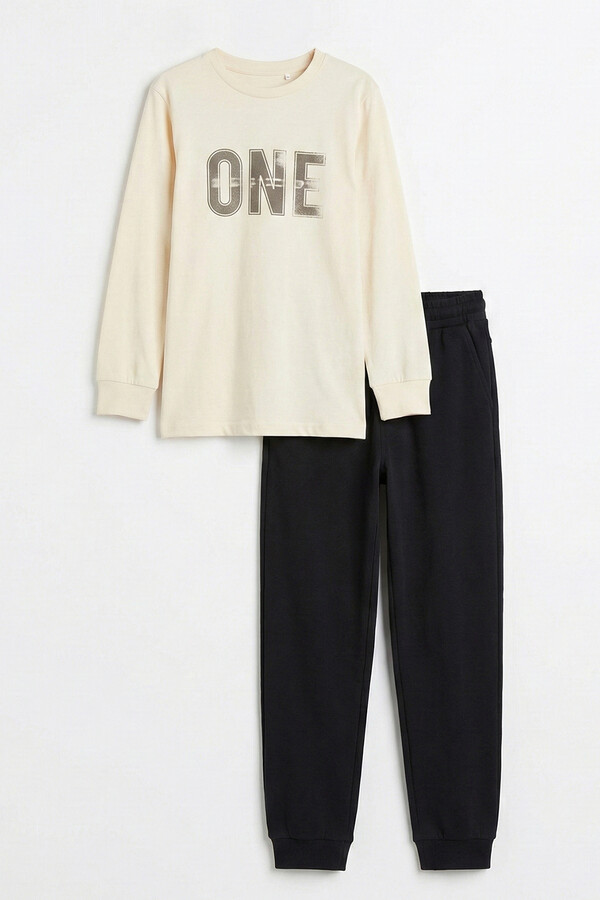 Erkek Çocuk Garson Boy Pamuk Penye Pijama Takımı 4112 Krem - Thumbnail