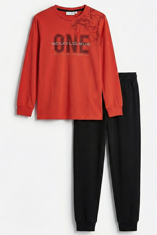 Erkek Çocuk Garson Boy Pamuk Penye Pijama Takımı 4112 Turuncu - Thumbnail