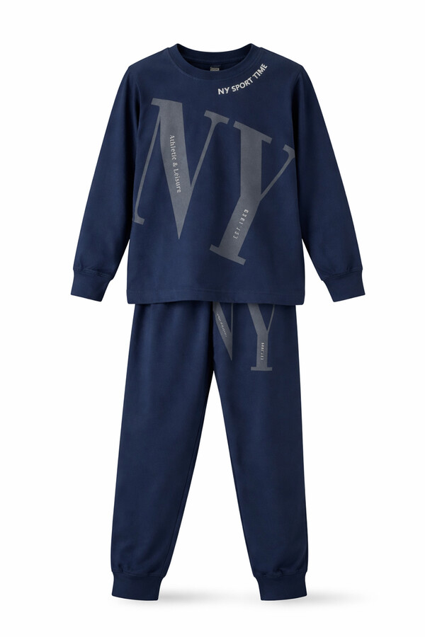 Erkek Çocuk Garson Boy Pamuk Penye Pijama Takımı 4224 Lacivert01 - Thumbnail