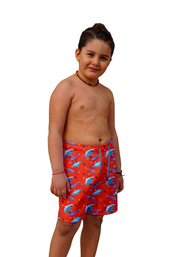 Erkek Çocuk Havuz Deniz Şort Köpek Balığı 1043 Kırmızı - Thumbnail