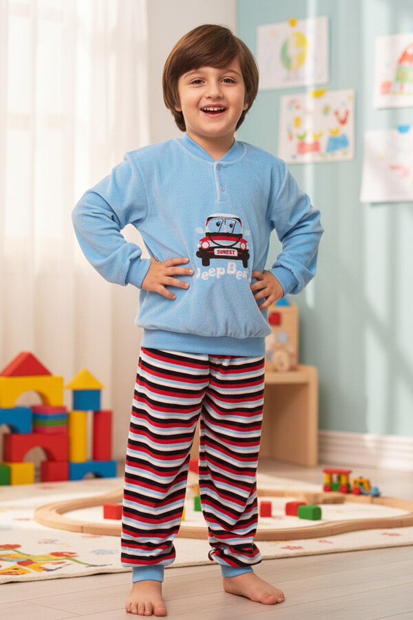 Erkek Çocuk Kadife Pijama Takımı 1664 Mavi01 - Thumbnail