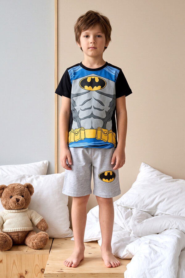 Erkek Çocuk Kısa Kol Penye Pijama Takımı 3986 Gri - Thumbnail