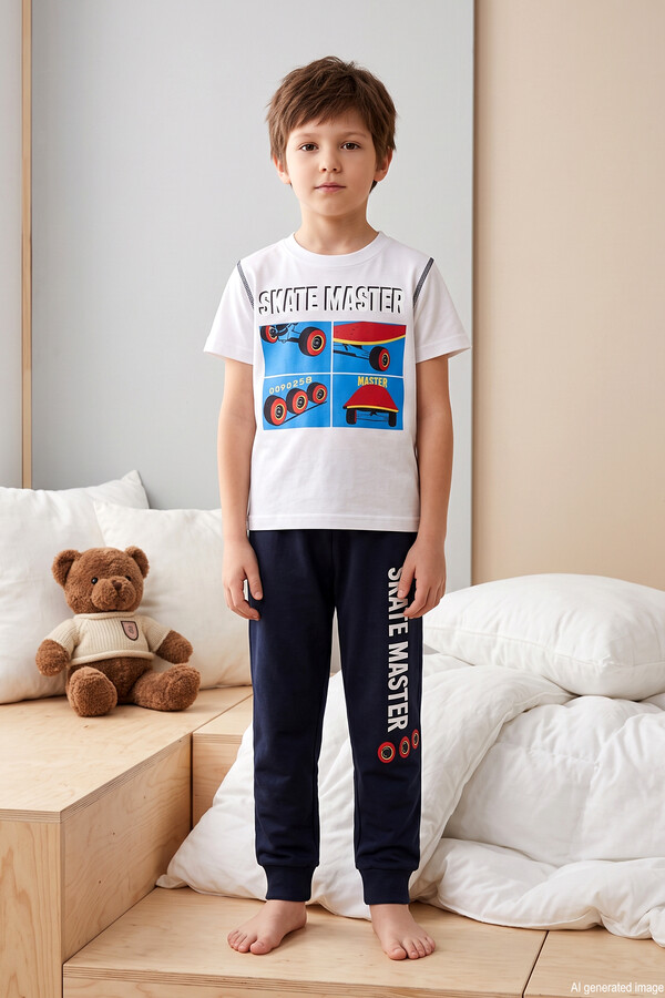 Erkek Çocuk Kısa Kol Penye Pijama Takımı 4269 Bej03 - Thumbnail