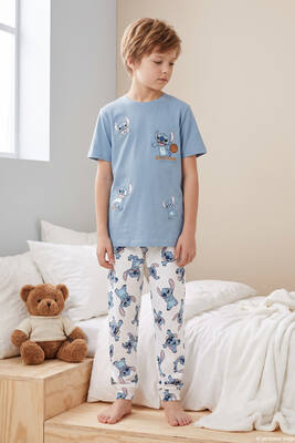 Remsa - Erkek Çocuk Kısa Kol Penye Pijama Takımı 4301 Buz Mavi