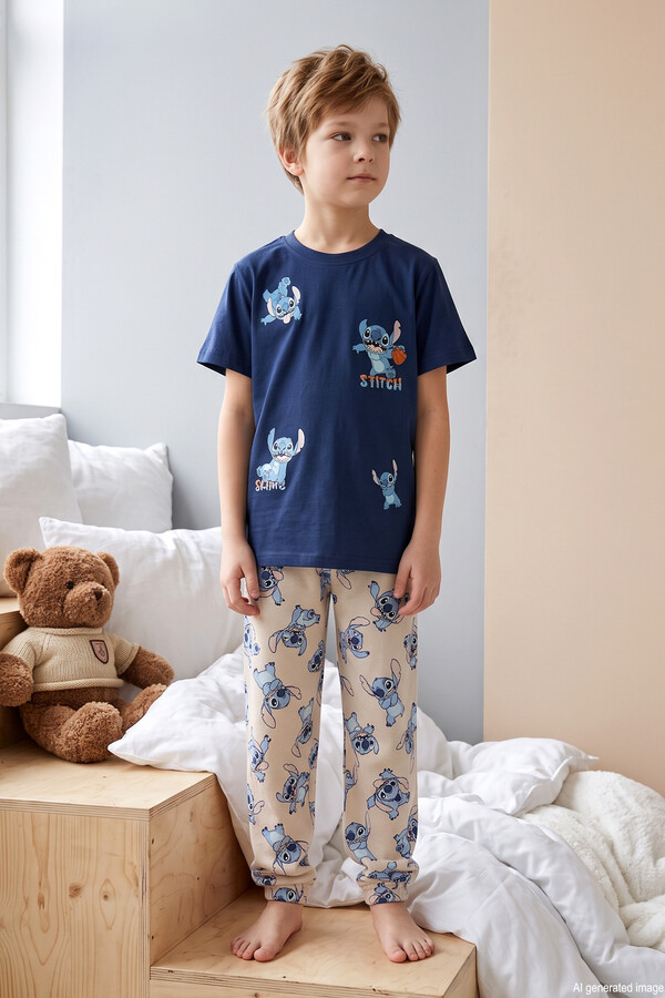 Erkek Çocuk Kısa Kol Penye Pijama Takımı 4301 Lacivert01 - Thumbnail